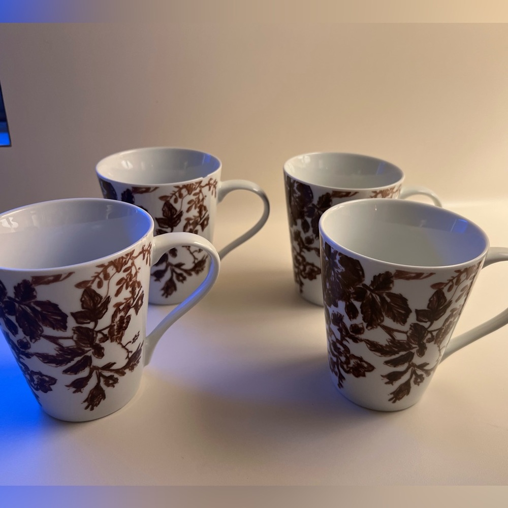 Paula Dean Brown Leaf Coffee Mugs Set of 4 8 oz EUC